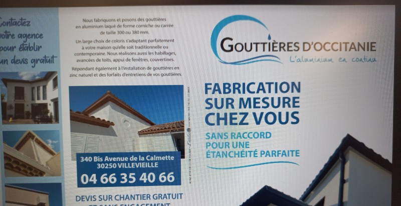 rénovation d'une gouttière en PVC par une gouttière aluminium sur Nîmes dans le Gard.