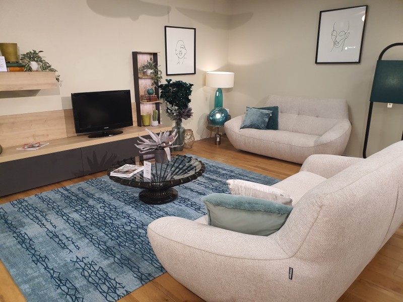 canapé 3 et 2 places tissu couleur crème