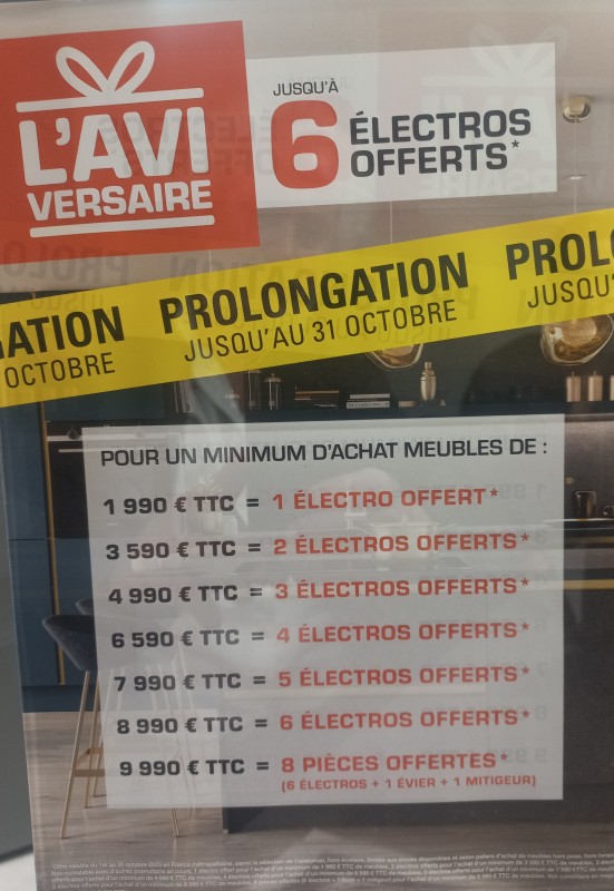 offre commerciale pour l'achat de votre cuisine jusqu'à 6 électroménager offert dans votre magasin de Lunel à côté de Sommières